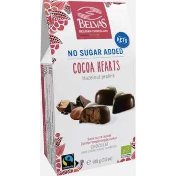 Čokoláda Belvas Bio pralinky s lískooříškovou náplní bez přidaného cukru