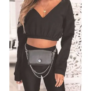 Dámská mikina Dámská krátká mikina s výstřihem černá XS