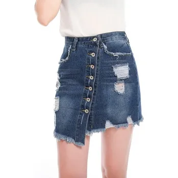 Dámská sukně Dámská džínová mini sukně asymetrická modrá XS