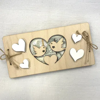 Svatební dřevěné přání na bankovky - motiv 2 Nápis: Standard - Bez vlastních jmen