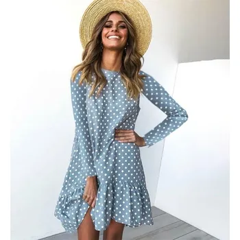 Dámské šaty Dámské podzimní šaty s puntíky modrá L