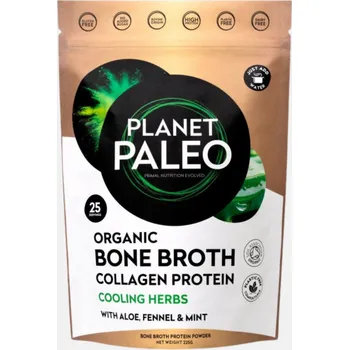 Protein Planet Paleo Organic Bone Broth Cooling Herbs Hovězí vývar a protein na citlivé zažívání (Velikost: 225 g)