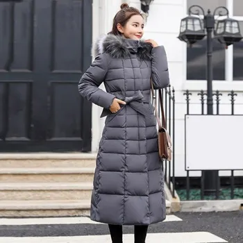 Dámská dlouhá zimní bunda P1759 šedá XS