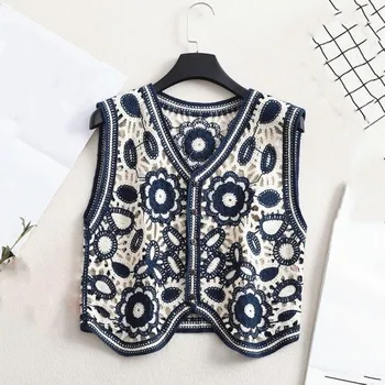 Dámská vesta Dámská pletená vesta P1950 tmavě modrá