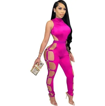 Dámský overall Dámský sexy overal bez rukávů B836 tmavě růžová S