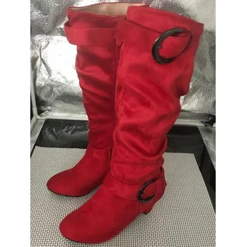 Dámské kozačky Dámské stylové kozačky na podpatku J2411 červená 39