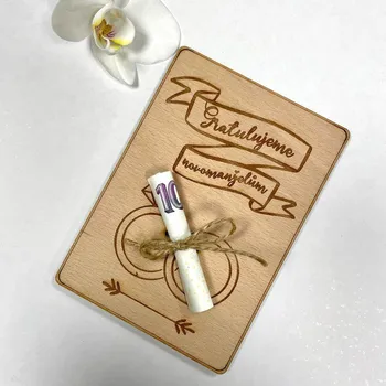 Svatební dřevěné přání -motiv 7 Nápis: Standard - Bez vlastních jmen