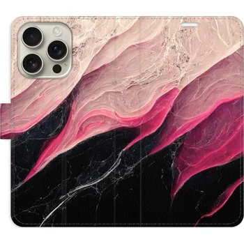 Pouzdro na mobilní telefon Flip pouzdro iSaprio - Apple iPhone 16 Pro - BlackPink Marble - kapsičky na karty (Knížkový flip kryt, obal, pouzdro iSaprio - BlackPink Marble na mobil Apple iPhone 16 Pro - 360° ochrana telefonu, přihrádka na karty a hotovost, funkce stojánku, pevná TPU