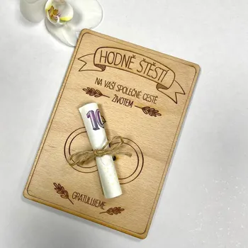 Svatební dřevěné přání -motiv 4 Nápis: Standard - Bez vlastních jmen