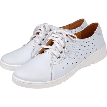 Dámské polobotky S 510/P - 007 bílé perforované dámské kožené zdravotní polobotky; bílá podešev 42