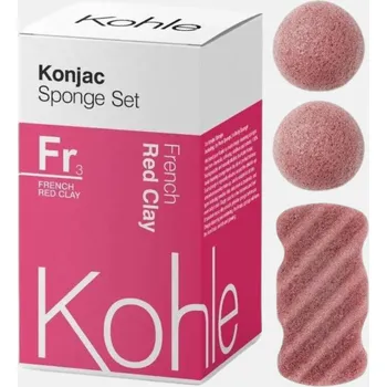 Kohle Konjac houbičky dárková sada na obličej a tělo (Přísada: Červený jíl)