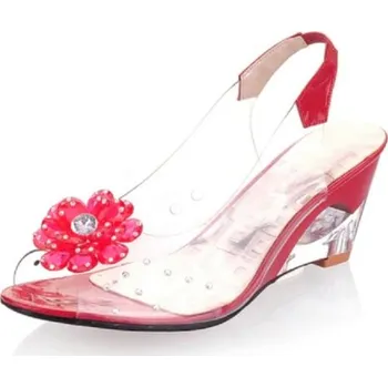 Dámské lodičky Dámské průhledné lodičky s květinou červená 40