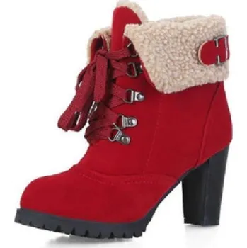 Dámská zimní obuv Dámské zimní boty s kožíškem na podpatku J837 červená 42