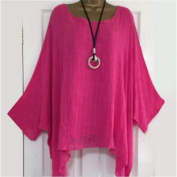 Dámské tričko Dámský asymetrický top A384 tmavě růžová 4XL