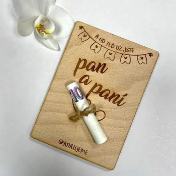 Svatební dřevěné přání -motiv 2 Nápis: Standard - Bez vlastních jmen