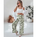 Zeleno-smetanové dámské letní široké kalhoty LOVEGARDEN s květinovým vzorem UY2656 Velikost: M