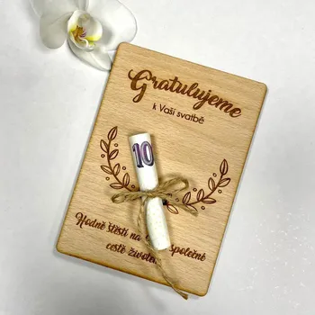 Svatební dřevěné přání -motiv 3 Nápis: Standard - Bez vlastních jmen