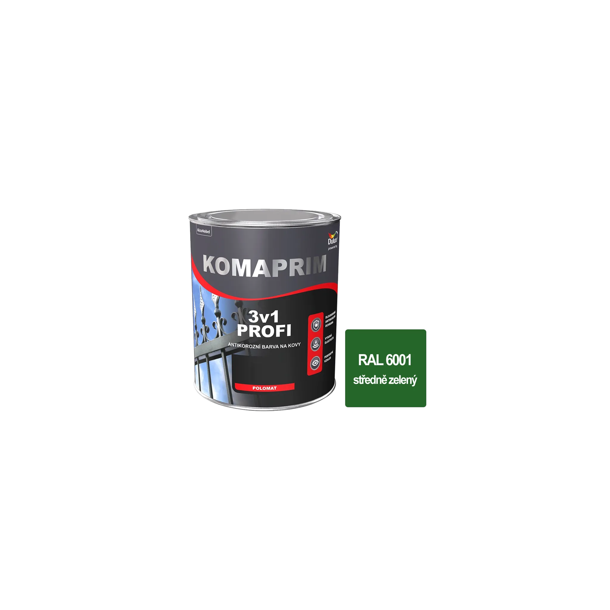 Fotografie 1 - Barva na kov Dulux Komaprim Profi 3v1 4 l RAL 6001 středně zelená