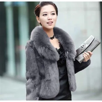 Dámský kabát Dámský kožich P2379 šedá L