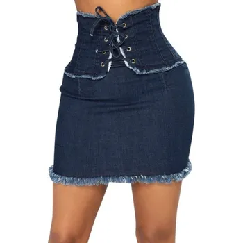 Dámská sukně Dámská džínová mini sukně se šněrováním XXL