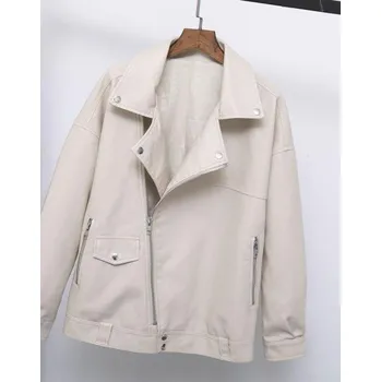 Dámská casual bunda Dámský bunda z umělé kůže A1828 béžova XS