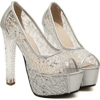 Dámské lodičky Dámské průhledné lodičky na platformě J1756 stříbrná 36