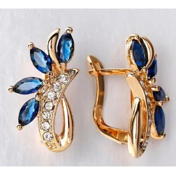 Náušnice Dámské visací náušnice s krystaly G1467 tmavě modrá