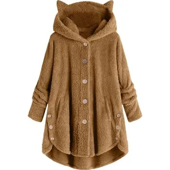 Dámská mikina Dámská huňatá mikina s ušima světle hnědá XXL