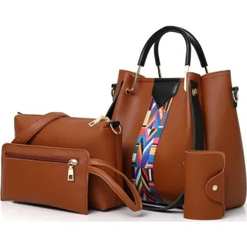 Kabelka Dámská kožená kabelka set 4 ks M1069 hnědá