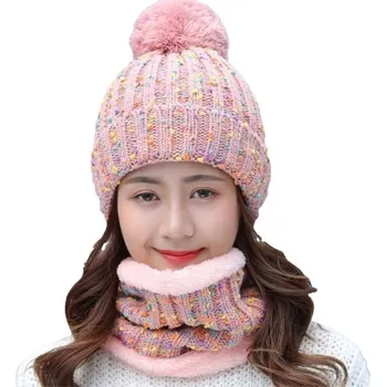 Šála Dámská zimní čepice a nákrčník růžová