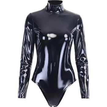 Body Dámské kožené body s dlouhým rukávem B772 XS