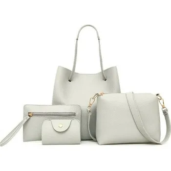Kabelka Dámská kožená kabelka set 4 ks M1626 světle šedá
