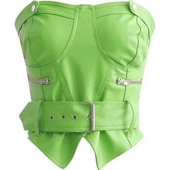 Dámský kožený top bez ramínek zelená M