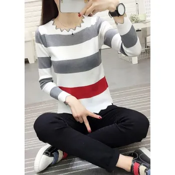 Dámský svetr Dámský pruhovaný svetr G276 šedá