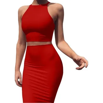Dámská sukně Dámský crop top a sukně B1199 červená S