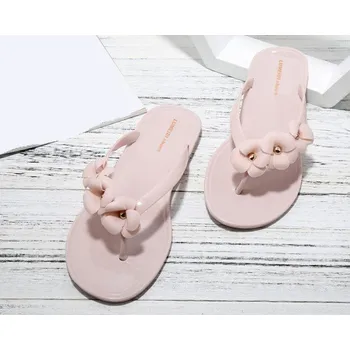 Dámská obuv Dámské žabky s květinami růžová 39