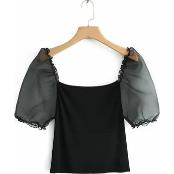 Dámská halenka Dámská černá blůza s průsvitnými rukávy S