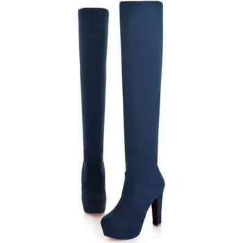 Dámské kozačky Dámské kozačky na podpatku A678 tmavě modrá 37