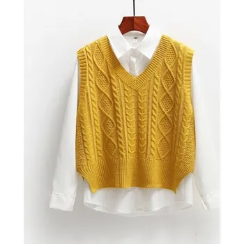 Dámská vesta Dámská pletená vesta P1419 žlutá L