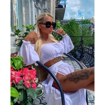 Dámská sukně Dámský crop top a sukně P3291 bílá