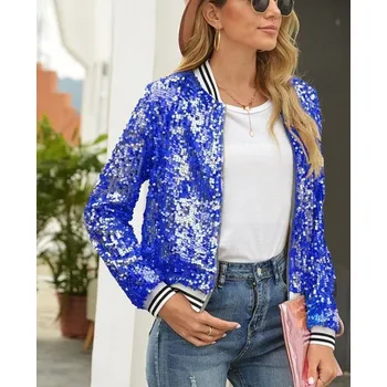 Dámská casual bunda Dámská jarní bunda s flitry P2127 modrá XXS