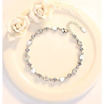 Náramek Dámský náramek srdce a kamínky stříbrná