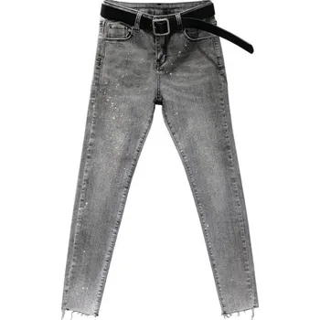 Dámské džíny Dámské šedé džíny s kamínky 26