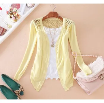 Dámský cardigan s výšivkou květin žlutá