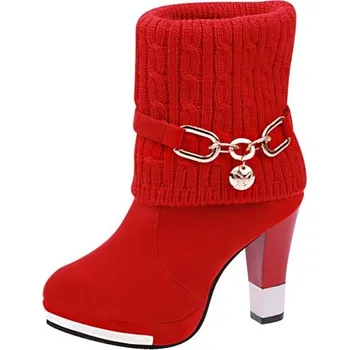 Dámské kozačky Dámské nízké kozačky na podpatku červená 41