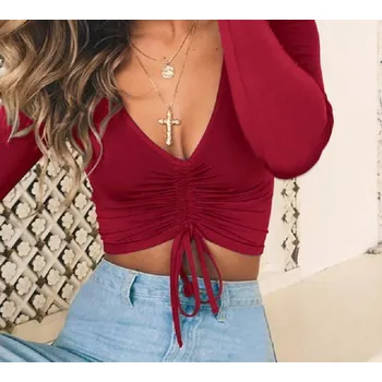 Dámský nařasený crop top B100 vínová M