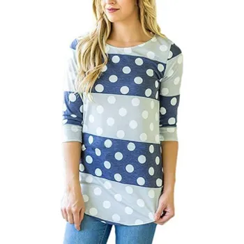 Dámské tričko Dámské pruhované tričko s dlouhým rukávem a puntíky XL