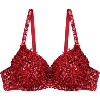 Podprsenka Dámská podprsenka s flitry červená M
