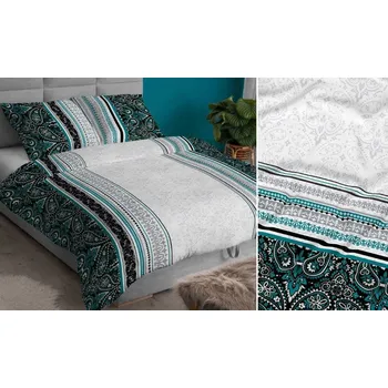 Povlečení Povlečení 140x200 tyrkysové šedé ornamenty se zapínáním na zip KARO