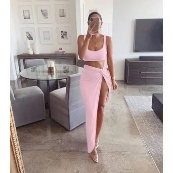 Dámský crop top a sukně B890 růžová XS